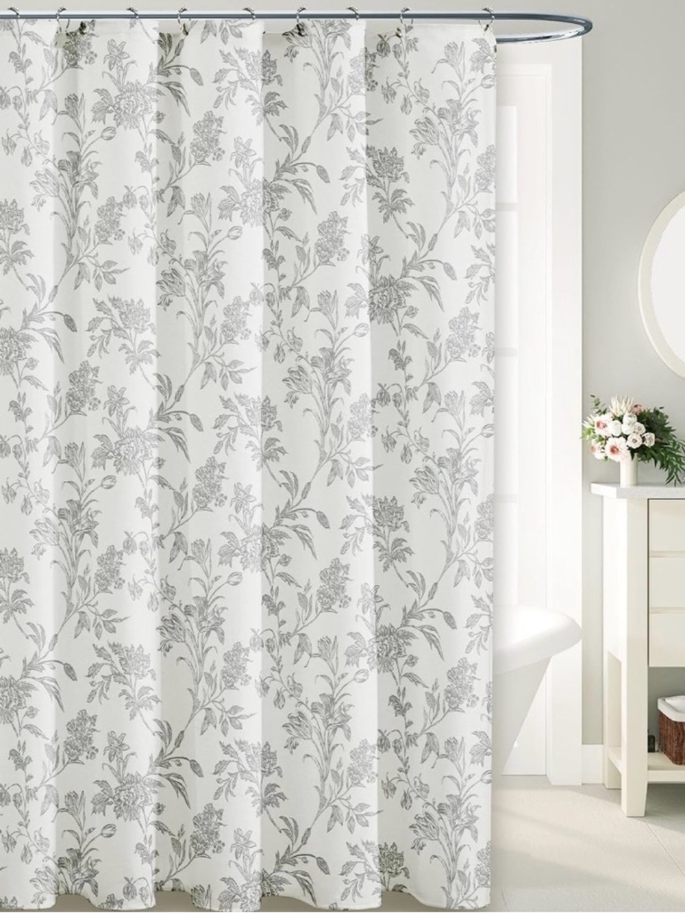 Floral Vine Shower Curtain - Gray on White